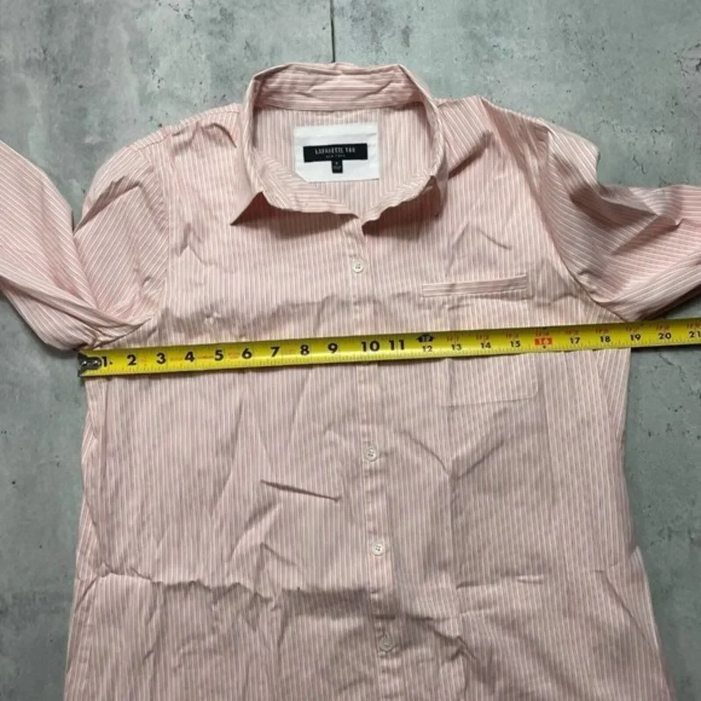 Lafayette 148 Orange White Striped 3/4 Sleeve Button Front Stretch Shirt Sz‎ S - Picture 7 of 7